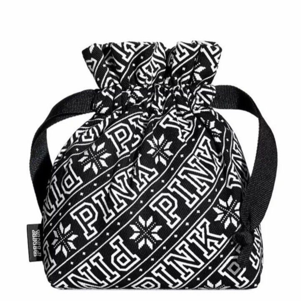 PINK‎ Victoria's Secret Black and White Drawstring Bag / Coin Pouch 6070